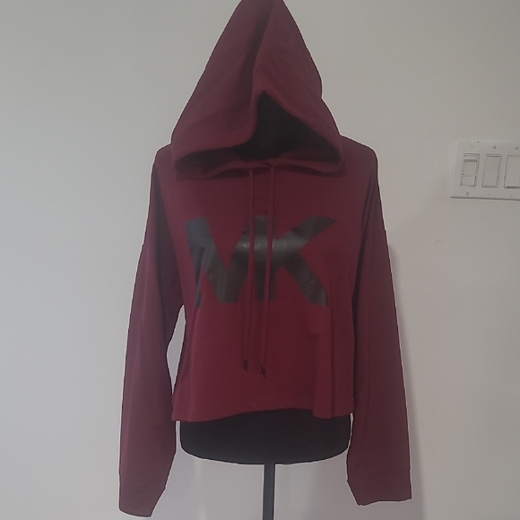 Michael Kors Tops - Michael Kors Burgundy Cropped Hoodie with Black Logo